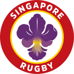 Singapore Rugby logo with purple orchid in red and yellow circular badge