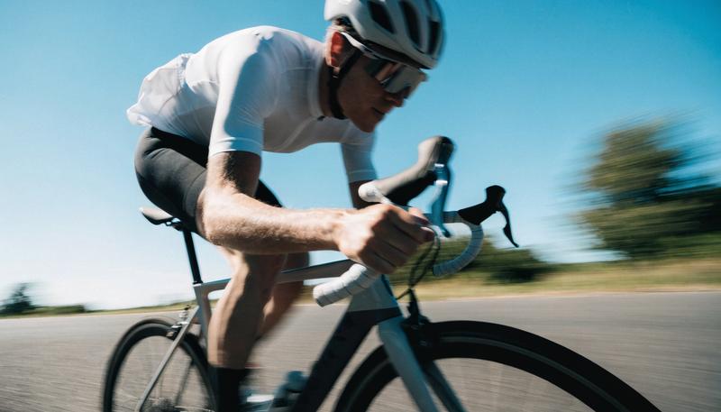 Cyclist wearing sport sunglasses