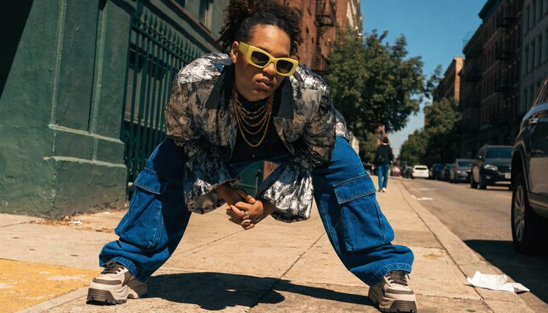 Streetwear-style sunglasses fashion look