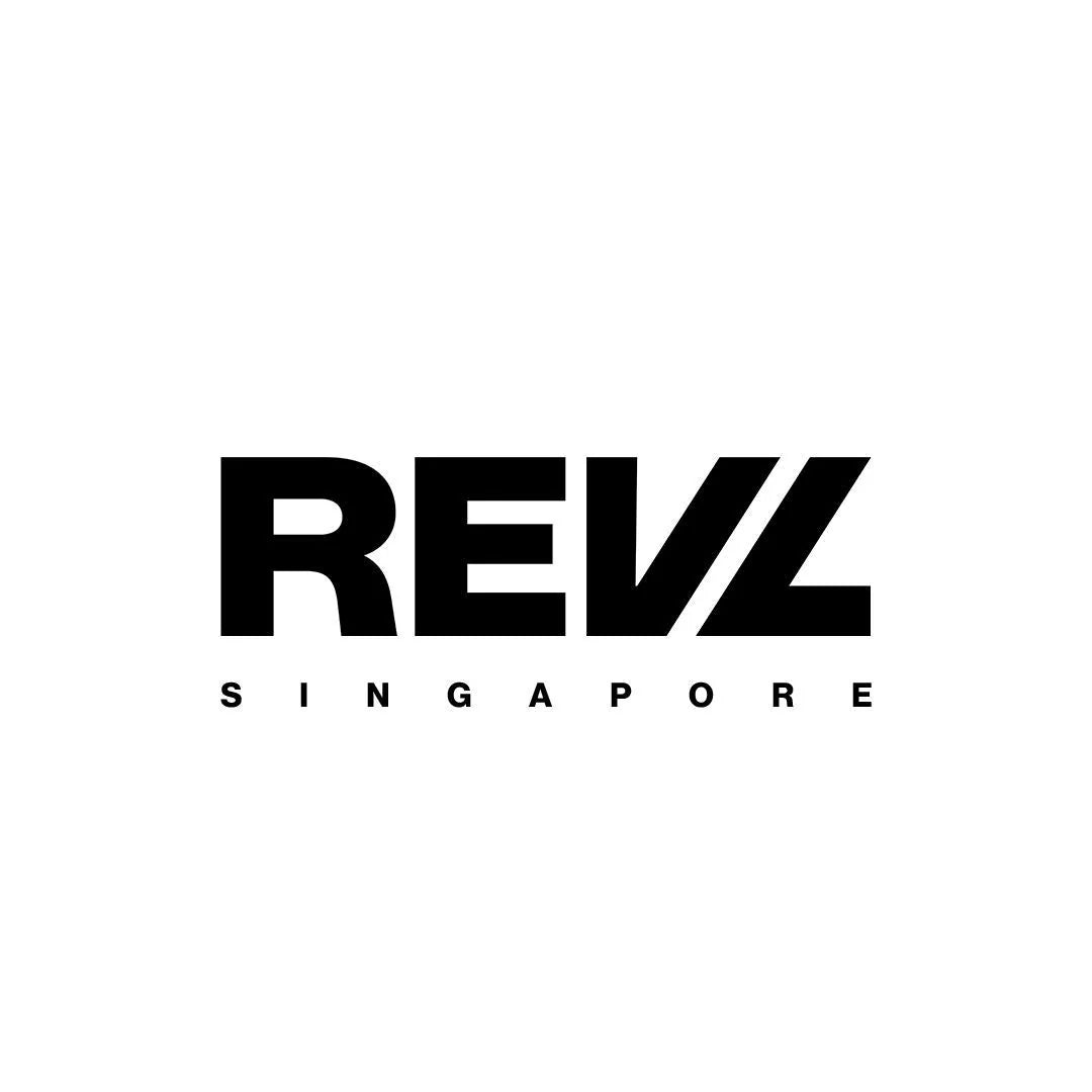 Bold black REVL Singapore logo on white background