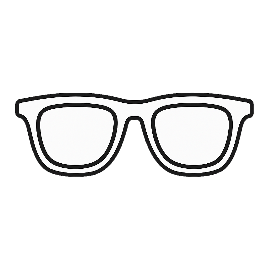 Black outline icon of classic sunglasses, minimalist eyewear graphic on white background