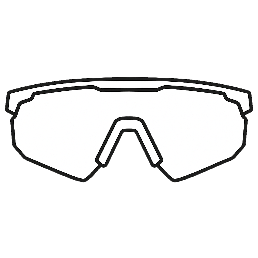 Outline icon of wraparound sport sunglasses, polarized UV protection design