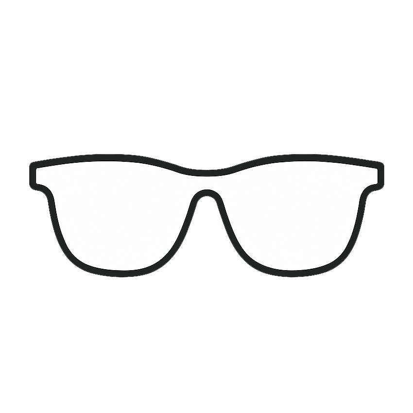 Minimalist black outline sunglasses icon, eyewear symbol on white background